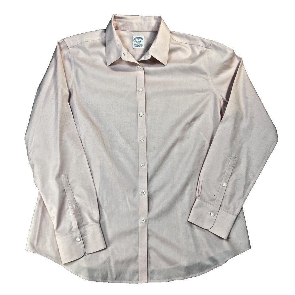 BROOKS BROTHERS Shirt 16‎ Pink Mens Long Sleeve Button Up Fitted Non Iron Strech
